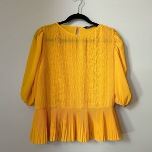 Zara Ruffle Blouse with Pleats  in Yellow